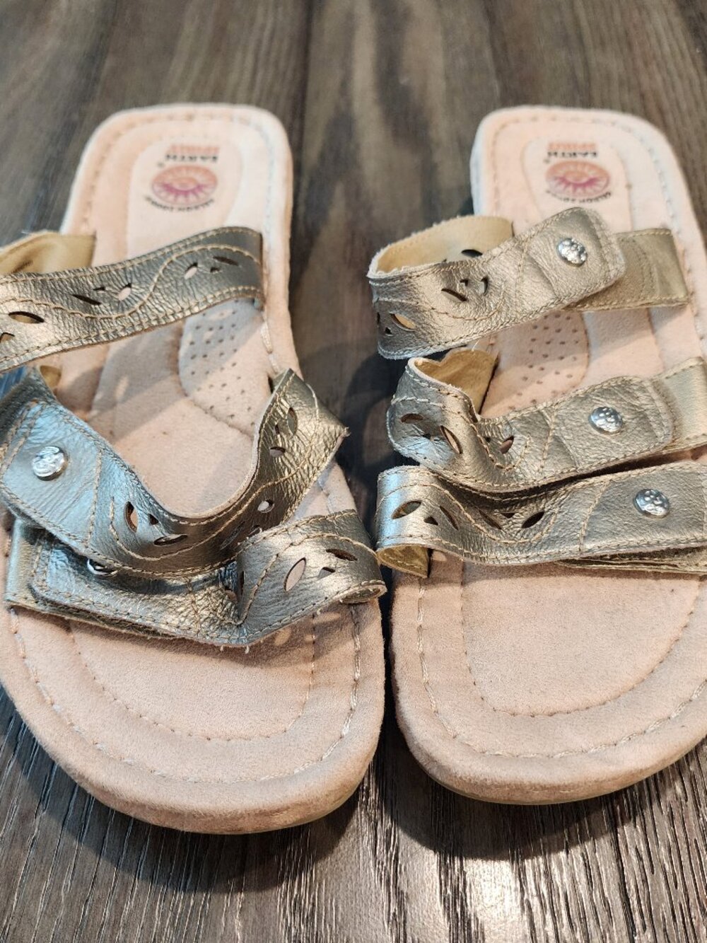 Earth Spirit Gelron 2000 Women’s Size 11 Beige Silver Leather Slide Sandals